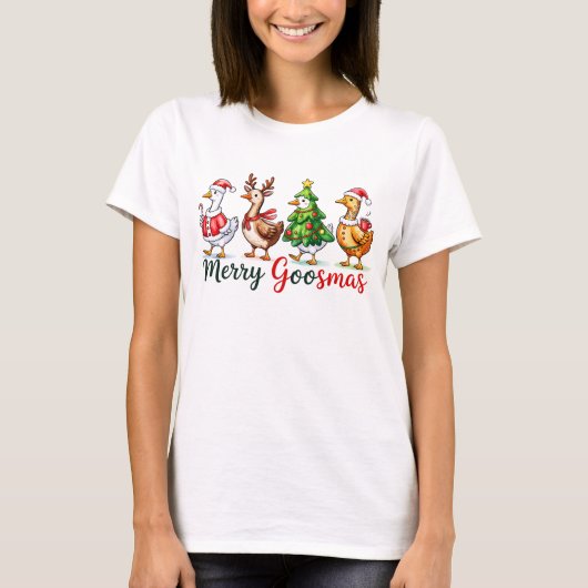 メリーガスマス かわいいクリスマスのガチョウ Tシャツ (正面)