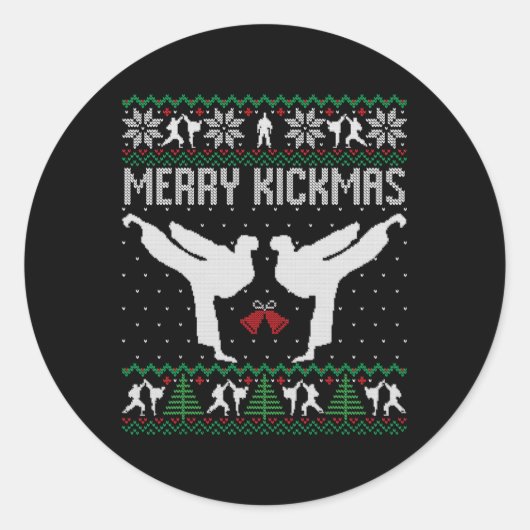 メリーキックマス醜いクリスマス空手柔術マート ラウンドシール (正面)