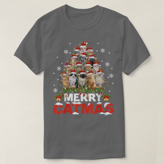 メリーキャットキャットクリスマスパジャマクリスマス醜い汗 Tシャツ (デザイン正面)