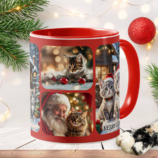 メリーキャットマスクリスマスフォトコラージュ マグカップ