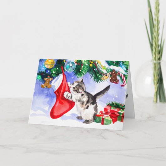 メリーキャットマスクリスマス かわいい 子猫 イブ シーズンカード (正面)