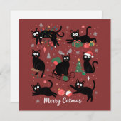 メリーキャットマス 面白いクリスマス 黒猫好き シーズンカード (正面/裏面)