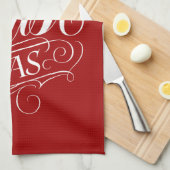 メリーキリシタン書道文字レッド キッチンタオル (四つ折り)