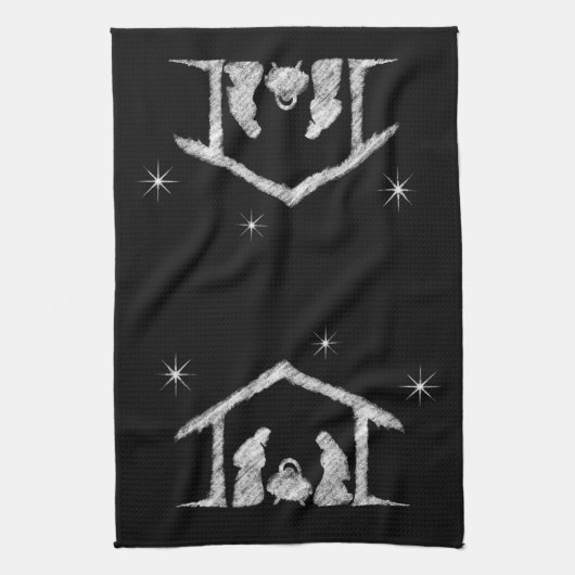 メリーキリストマスクリスチャンカルボード出生 キッチンタオル (縦)