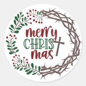 メリーキリストマスクリスチャン崇拝リース ラウンドシール (正面)