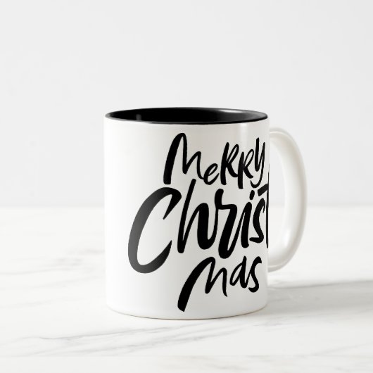 メリーキリストマス宗教的クリスチャン白黒 ツートーンマグカップ (正面右)