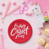 メリーキリスト教クリスマスレタリング宗教赤 ペーパープレート (パーティー)