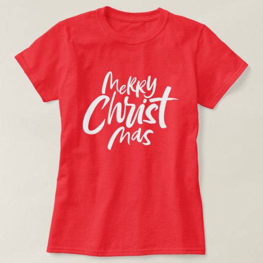 メリーキリスト教クリスマスレタリング宗教赤 Tシャツ (デザイン正面)