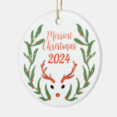 メリークカスタムリスの家族の写真ホリデー セラミックオーナメント (左)