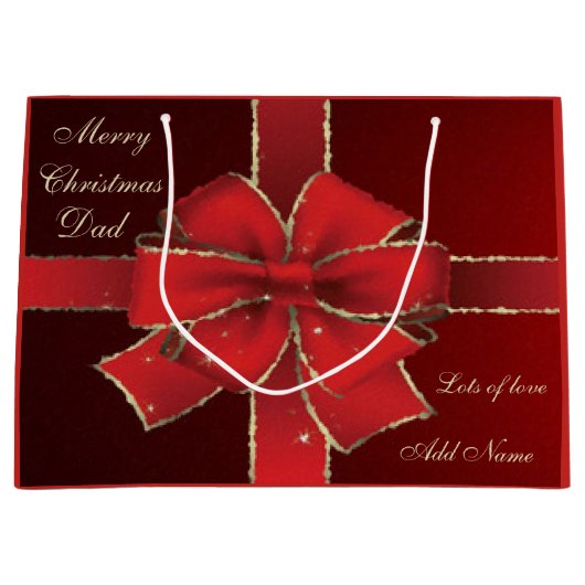 メリークパーソナライズされたリスマスパパギフトデザイン ラージペーパーバッグ (正面)