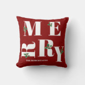 メリークモダンリスマスレッド白ホリー水色 クッション (正面)