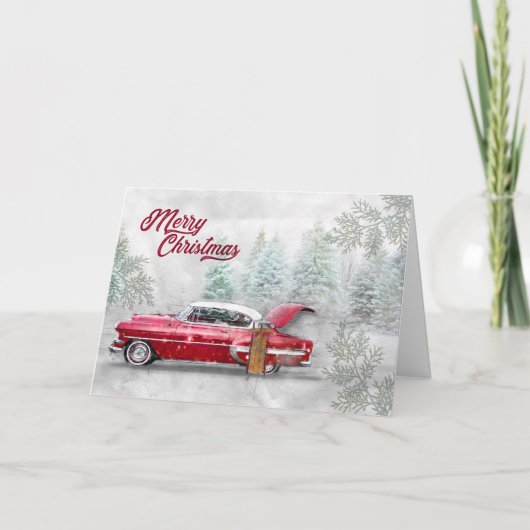 メリークラシッククリスマス車の水の色スケッチ雪 シーズンカード (正面)
