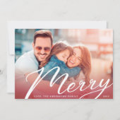 メリークラシックレタリング赤グラデーション写真 シーズンカード (正面)