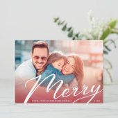 メリークラシックレタリング赤グラデーション写真 シーズンカード (スタンド正面)