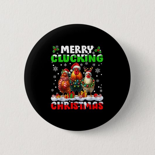 メリークラッキングクリスマス 面白いニワトリサンタ帽子X 缶バッジ (正面)