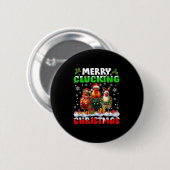 メリークラッキングクリスマス 面白いニワトリサンタ帽子X 缶バッジ (正面&裏面)