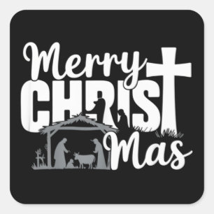 メリークリストマス・クリスチャン・クリスマス・イエス・ファミリー スクエアシール