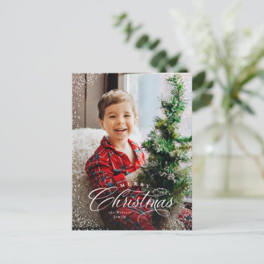 メリークリスマエレガントス2枚の写真の雪フレーム シーズンポストカード (スタンド正面)