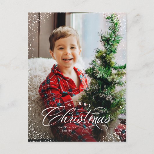 メリークリスマエレガントス2枚の写真の雪フレーム シーズンポストカード (正面)