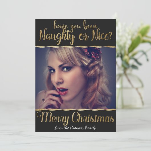 メリークリスマスいけなまたは素敵な金ゴールド写真 シーズンカード (スタンド正面)