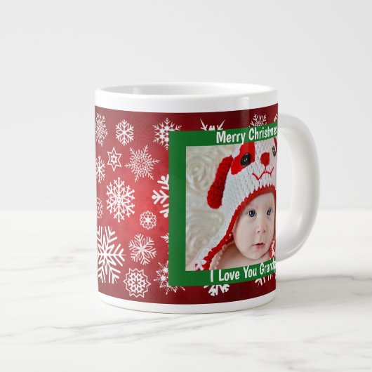 メリークリスマスおじいちゃん赤と白カスタム写真 ジャンボコーヒーマグカップ (正面右)