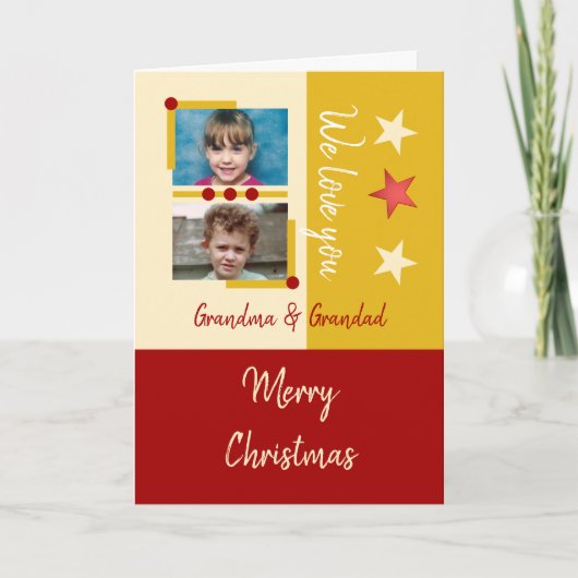 メリークリスマスおばあちゃんのおじいちゃん赤い金ゴールド写真 シーズンカード (正面)