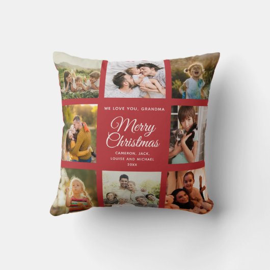 メリークリスマスおばあちゃんシック赤写真コラージュ クッション (裏面)