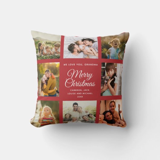 メリークリスマスおばあちゃんシック赤写真コラージュ クッション (正面)