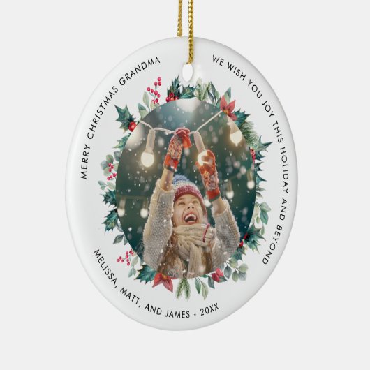 メリークリスマスおばあちゃんフォトホリデー セラミックオーナメント (右)