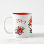 メリークリスマスおばあちゃんフローラポインセチアリース ツートーンマグカップ (左)
