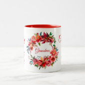 メリークリスマスおばあちゃんフローラポインセチアリース ツートーンマグカップ (中央)