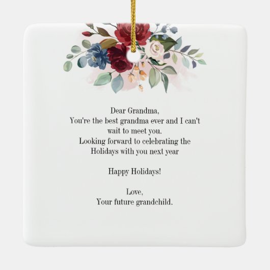 メリークリスマスおばあちゃんフローラ超音波写真 セラミックオーナメント (裏面)