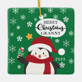 メリークリスマスおばあちゃんペンギン セラミックオーナメント