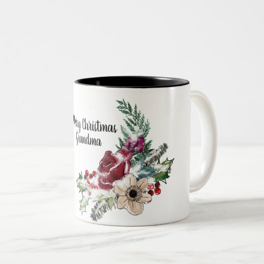 メリークリスマスおばあちゃんホリーベリーフローラ ツートーンマグカップ (正面右)