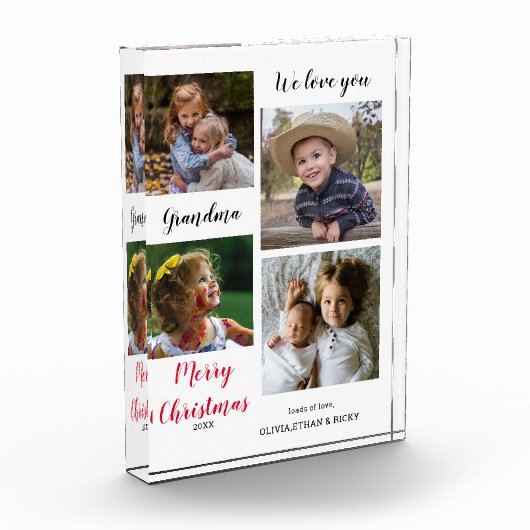 メリークリスマスおばあちゃん写真のコラージュ記念 フォトブロック (左)