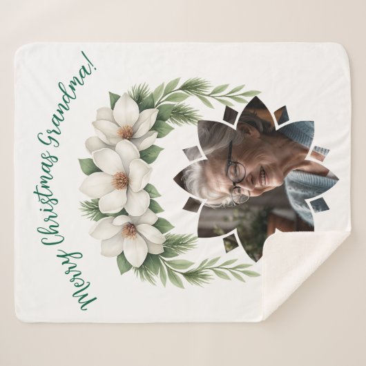 メリークリスマスおばあちゃん写真ホリデーギフト シェルパブランケット (正面(横))