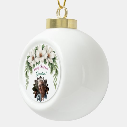 メリークリスマスおばあちゃん写真ホリデーギフト セラミックボールオーナメント (右)