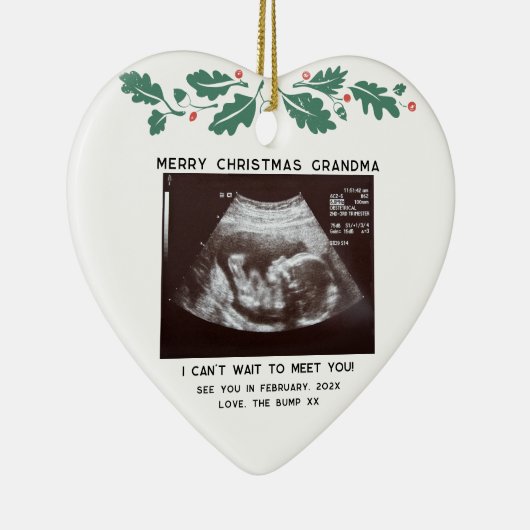 メリークリスマスおばあちゃん妊娠ベビースキャン写真 セラミックオーナメント (右)