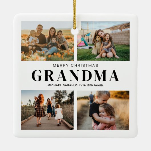 メリークリスマスおばあちゃん4フォトコラージュ セラミックオーナメント (裏面)