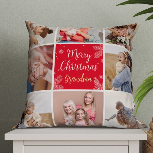 メリークリスマスおばあちゃん8フォトファミリーコラージュ クッション