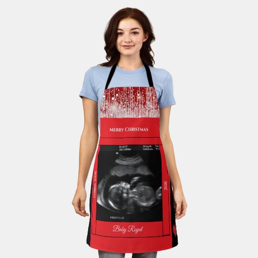 メリークリスマスおばさんソノグラム来ベビーズ エプロン (着用した状態)