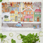 メリークリスマスおもしろいお洒落かわいい冬の町 キッチンタオル (折り畳み)