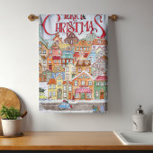 メリークリスマスおもしろいお洒落かわいい冬の町 キッチンタオル