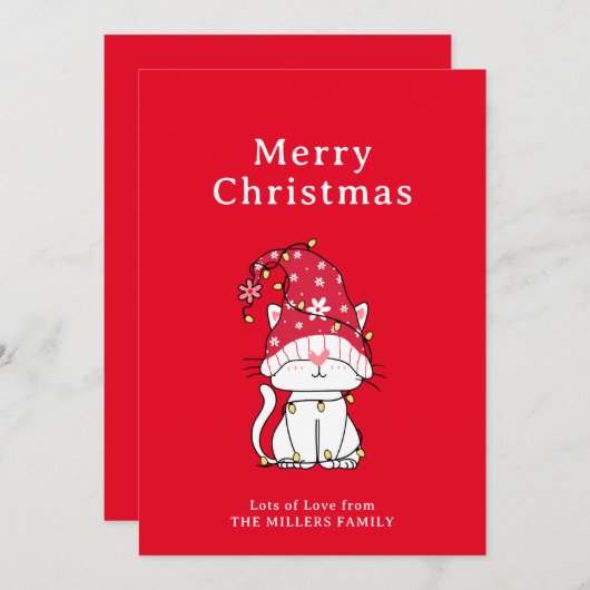 メリークリスマスおもしろいかわいいクリスマス猫 シーズンカード (正面/裏面)