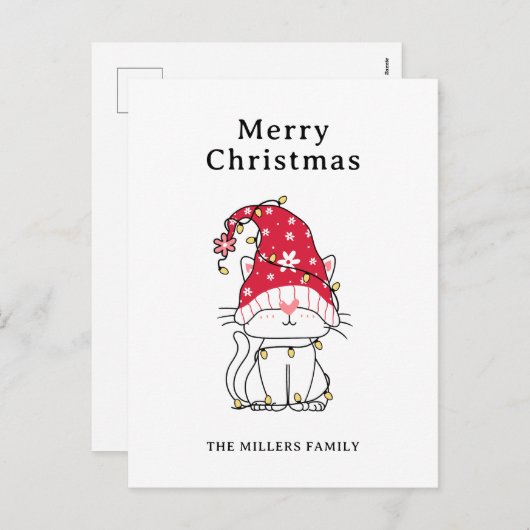 メリークリスマスおもしろいかわいいクリスマス猫 シーズンポストカード (正面/裏面)