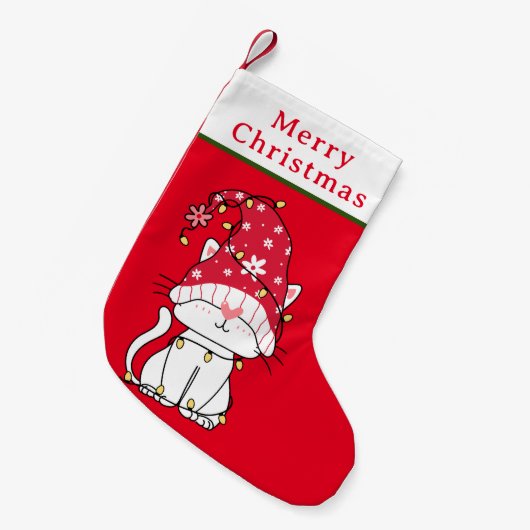 メリークリスマスおもしろいかわいいクリスマス猫 スモールクリスマスストッキング (正面 (吊り時))