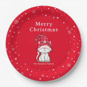 メリークリスマスおもしろいかわいいクリスマス猫 ペーパープレート (正面)