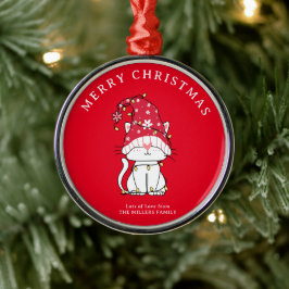 メリークリスマスおもしろいかわいいクリスマス猫 メタルオーナメント