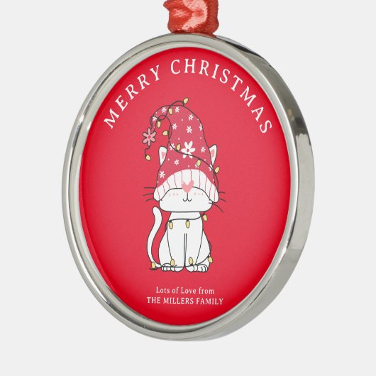 メリークリスマスおもしろいかわいいクリスマス猫 メタルオーナメント (左)