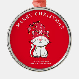 メリークリスマスおもしろいかわいいクリスマス猫 メタルオーナメント